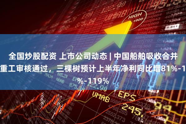 全国炒股配资 上市公司动态 | 中国船舶吸收合并中国重工审核通过，三棵树预计上半年净利同比增81%-119%